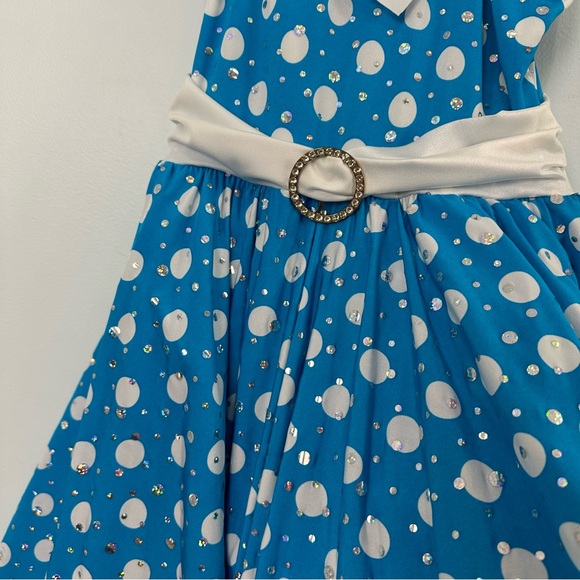 Costume Gallery Small Adult "Happy Dayz" Blue & White Polka Dots Dance Costume - Picture 5 of 12
